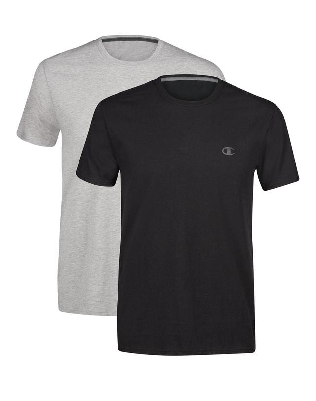 Mens Champion Everyday Crewneck Cotton Stretch T-Shirt, Black/Grey, 2-Pack Ebony S Product Image