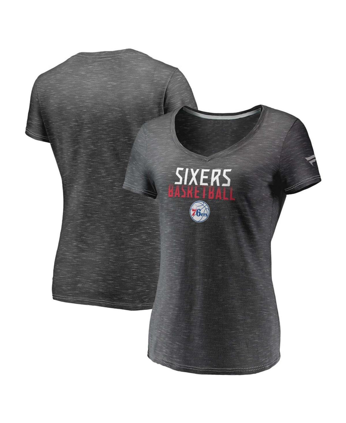 Womens Charcoal Philadelphia 76ers Double-Fade Space-Dye V-Neck T-shirt Product Image