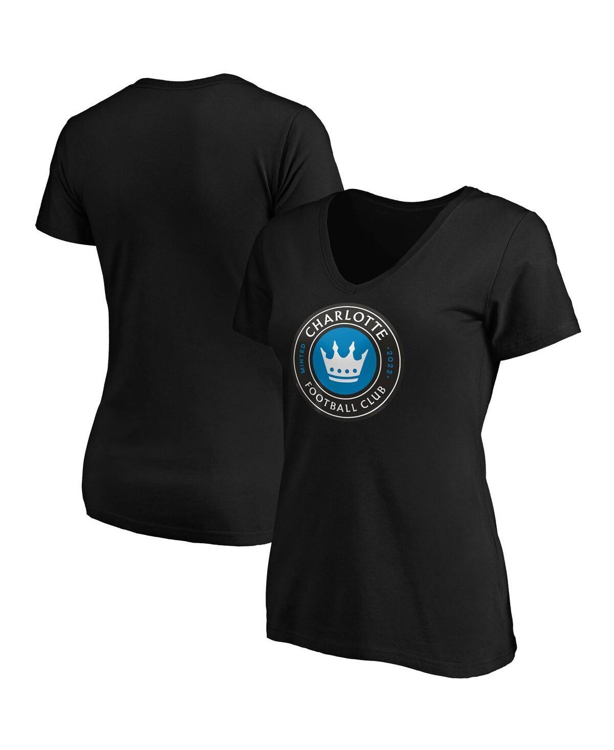 Womens Fanatics Black Charlotte Fc Primary Logo V-Neck T-shirt Product Image