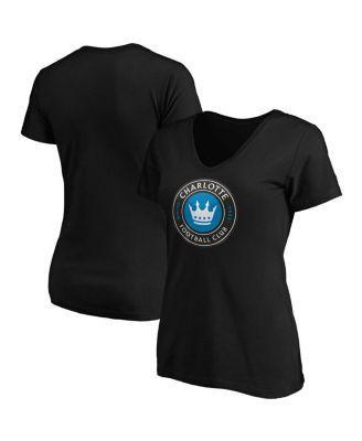 Women's Black Charlotte FC Primary Logo V-Neck T-shirt Product Image