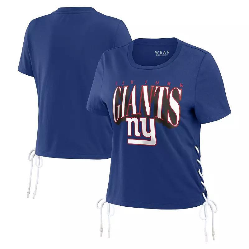 Womens WEAR by Erin Andrews Royal New York Giants Lace Up Side Modest Cropped T-Shirt Product Image