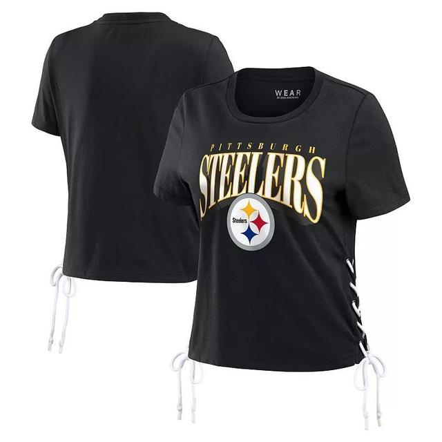 Womens WEAR by Erin Andrews Pittsburgh Steelers Lace Up Side Modest Cropped T-Shirt Product Image