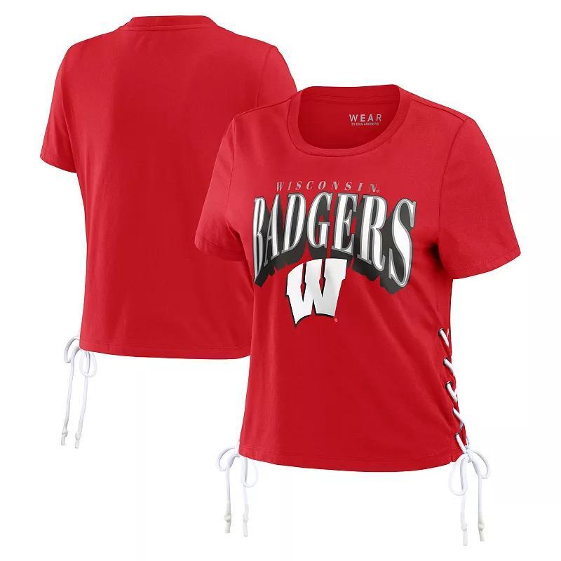 Womens WEAR by Erin Andrews Wisconsin Badgers Side Lace-Up Modest Crop T-Shirt Product Image