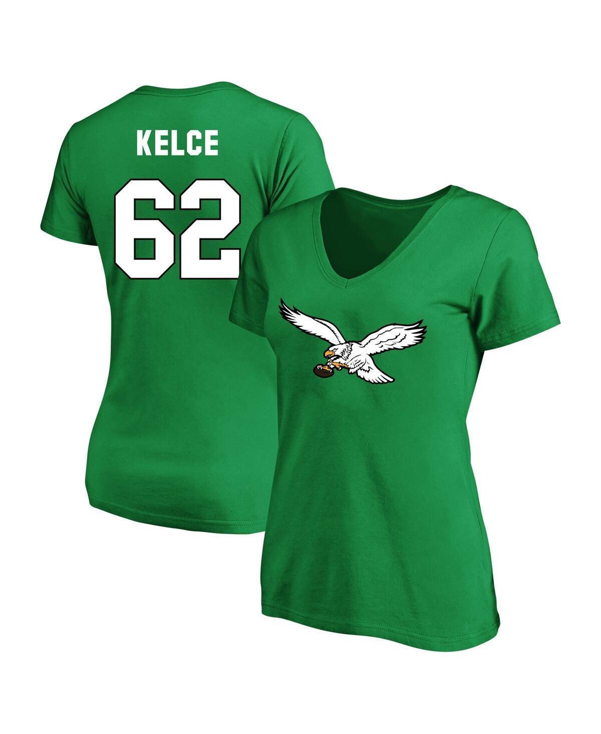 Womens Fanatics Jason Kelce Kelly Green Philadelphia Eagles Plus Size Throwback Player Name and Number V-Neck T-shirt Product Image