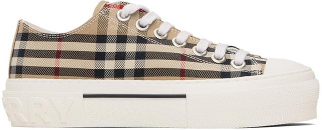 Beige Check Cotton Sneakers Product Image