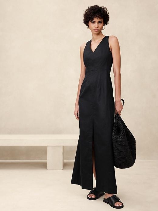 Linen-Cotton Seam Bodice Maxi Dress Product Image