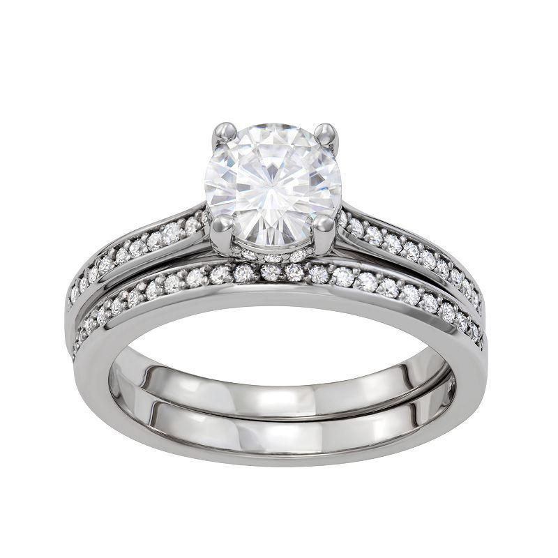 Charles & Colvard 7/8 Ct. T.w. Lab Created Moissanite Round Brilliant Bridal Set In 14K White Gold, 9 Product Image