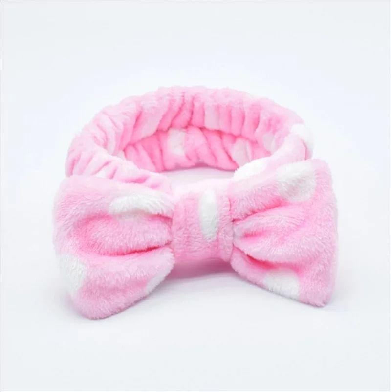 Polka Dot Coral Fleece Face Wash Headband (Various Designs) Product Image