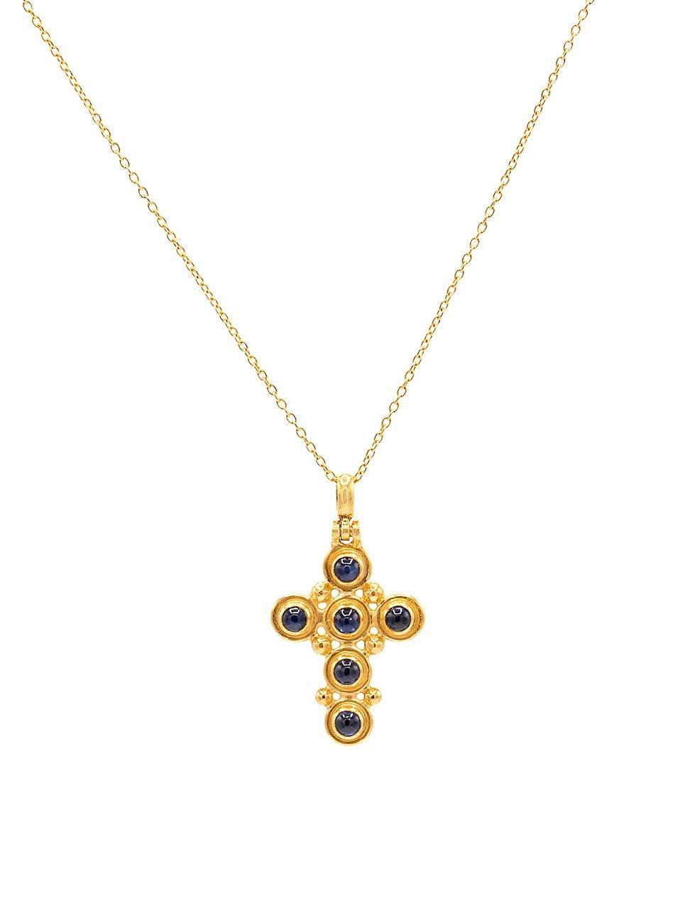 Womens Amulet 24K Gold & Sapphire Cross Pendant Necklace Product Image