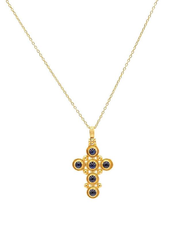 Womens Amulet 24K Gold & Sapphire Cross Pendant Necklace Product Image