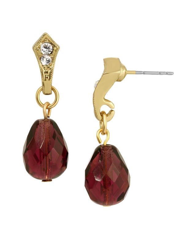 1928 Gold Tone Dark Purple Drop Earrings, Womens Product Image