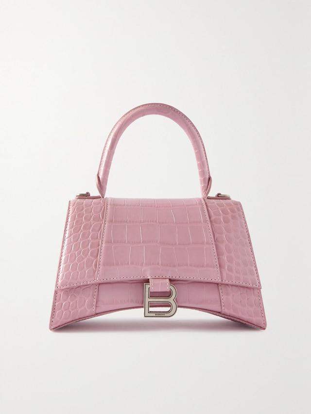 BALENCIAGA Hourglass Small Croc-effect Leather Tote In Pink Product Image