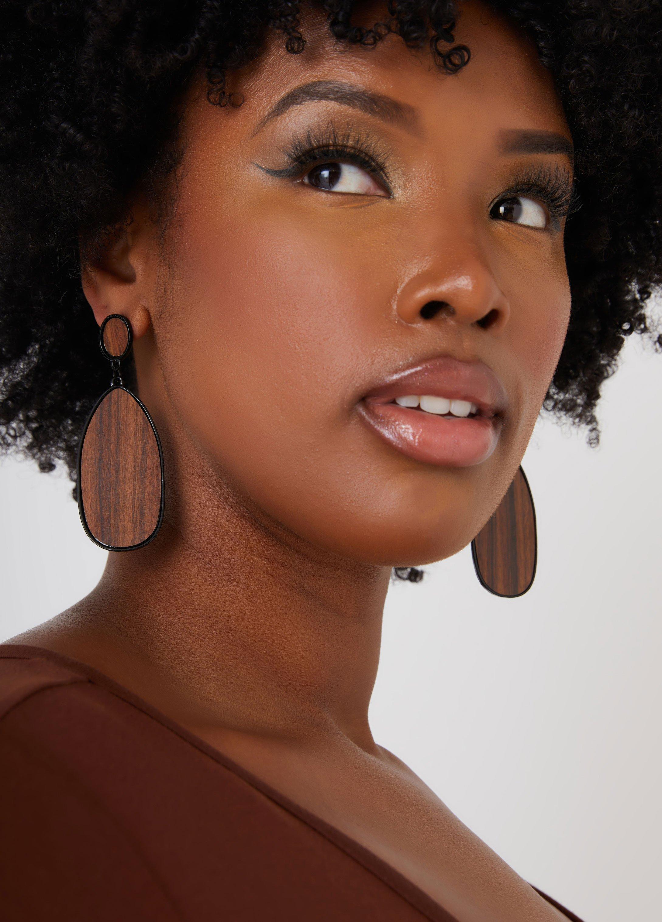 Plus Size Wood Dangle Earrings, - Ashley Stewart Product Image