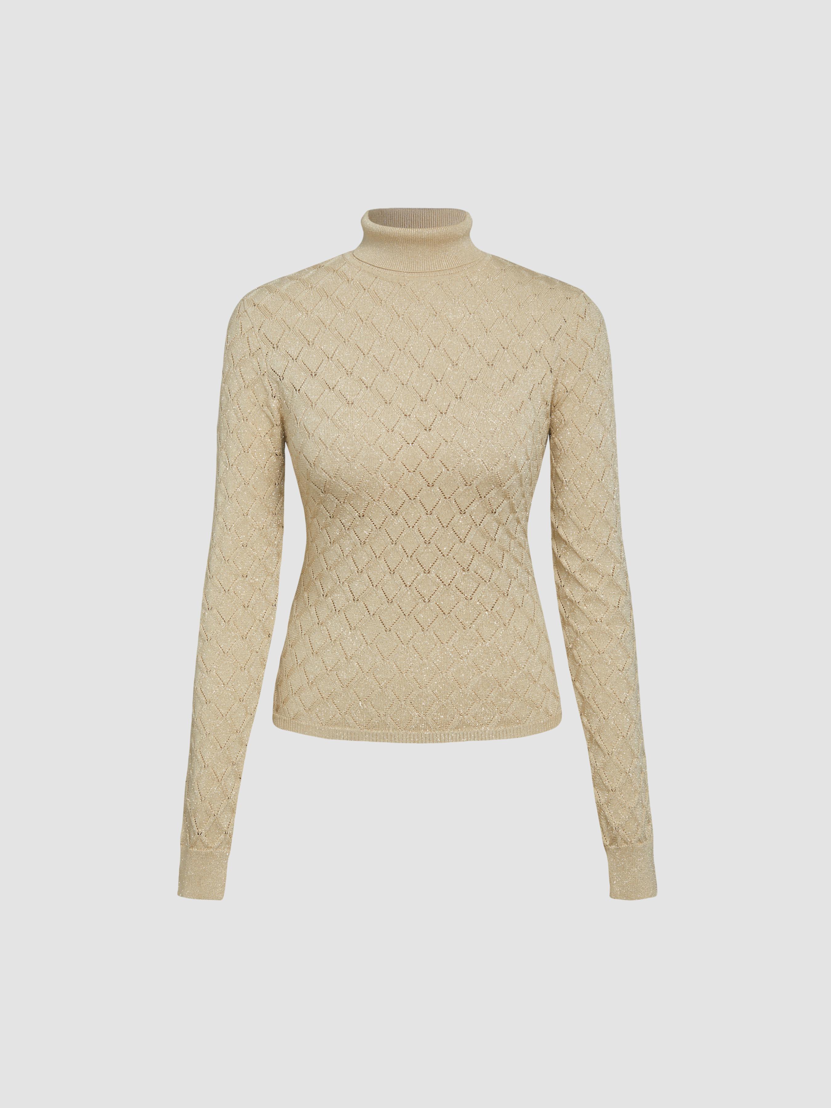 Wool-blend Metallic High Neck Geometric Metallic Knitted Top product image