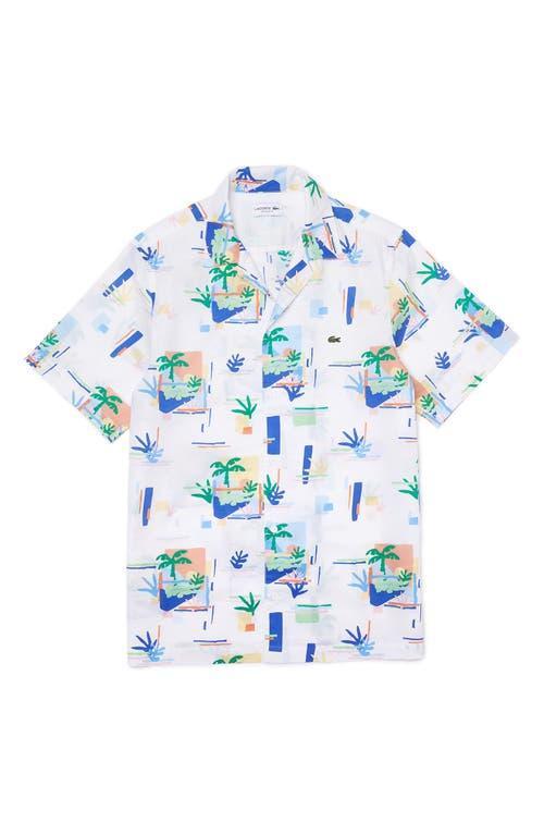 Lacoste Mens Palm Print Cotton Short Sleeve Button-Up Shirt Product Image