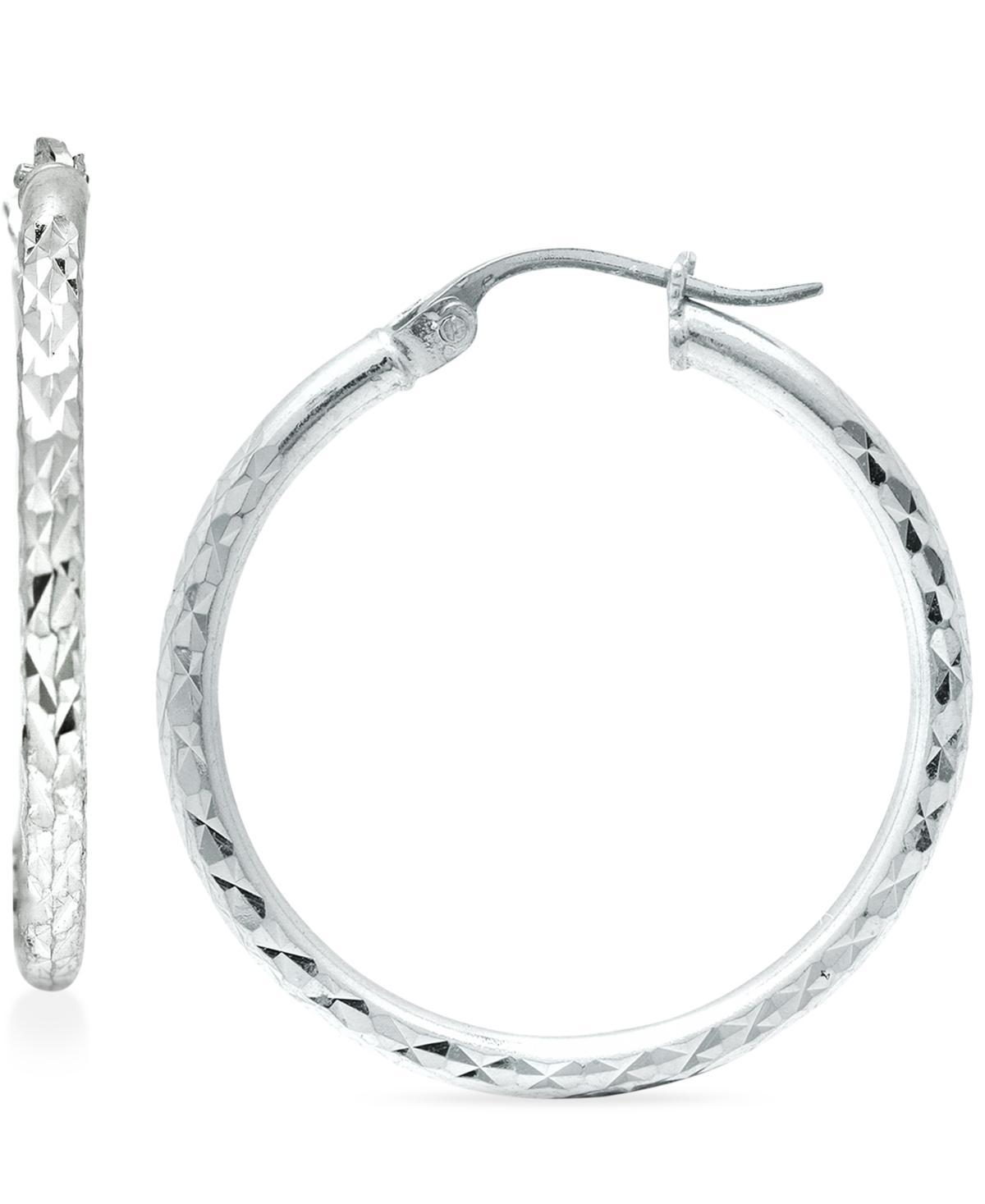 Aleure Precioso Sterling Silver Textured Hoop Earrings, Womens Product Image