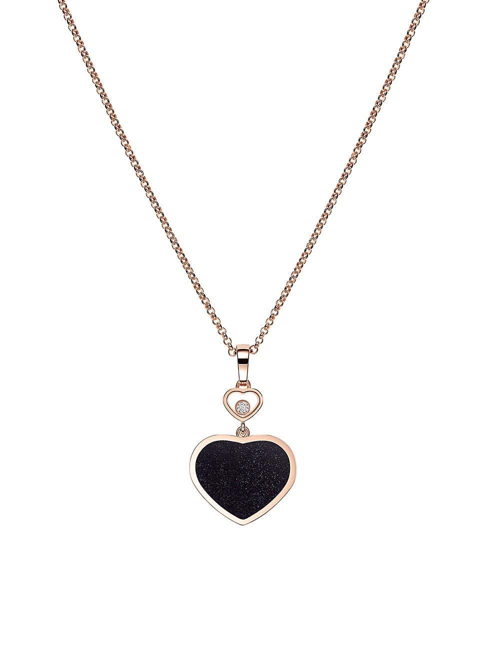 Womens Happy Hearts 18K Rose Gold, Onyx & 0.10 TCW Diamond Pendant Necklace Product Image