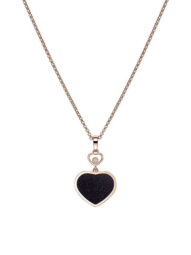 Womens Happy Hearts 18K Rose Gold, Onyx & 0.10 TCW Diamond Pendant Necklace Product Image