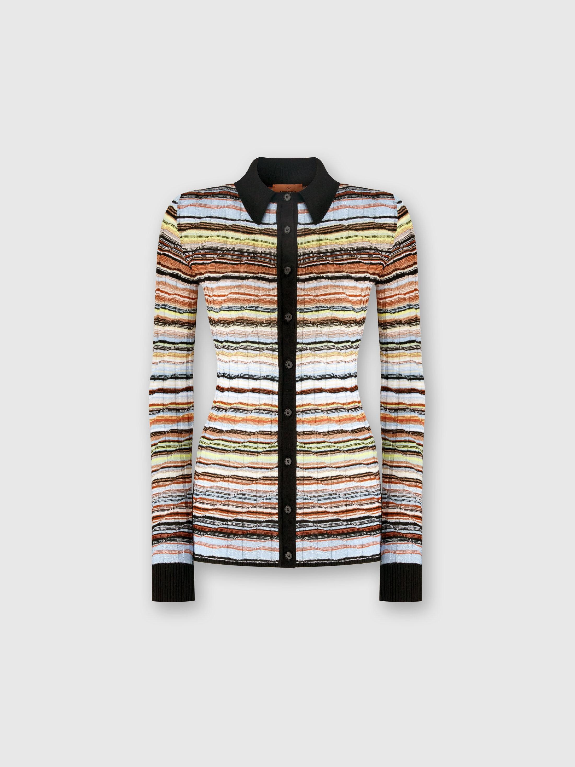 Striped cotton and viscose ribbed shirt with contrasting trim Product Image