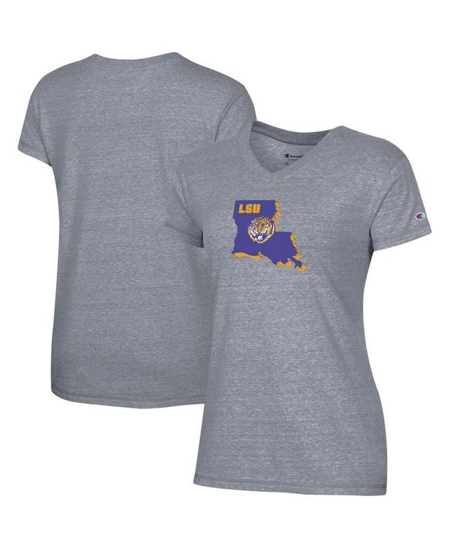 Womens Champion Gray LSU Tigers Vault Logo V-Neck T-Shirt Product Image