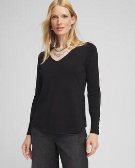 Button Detail V-neck Pullover Sweater Product Image