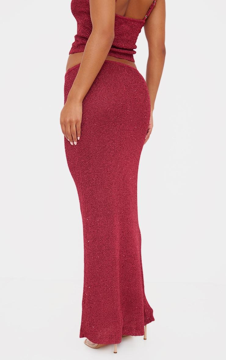 Wine Sequin Knit Maxi Skirt Product Image