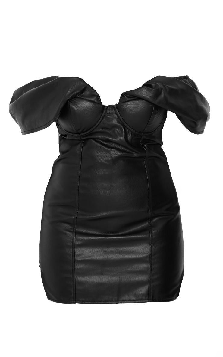 Plus Black Coated Denim Puff Sleeve Mini Dress Product Image