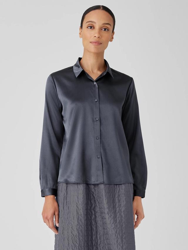 EILEEN FISHER Stretch Silk Charmeuse Classic Collar Shirtfemale Product Image