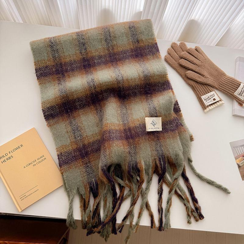 Plaid Fringed Trim Scarf Product Image