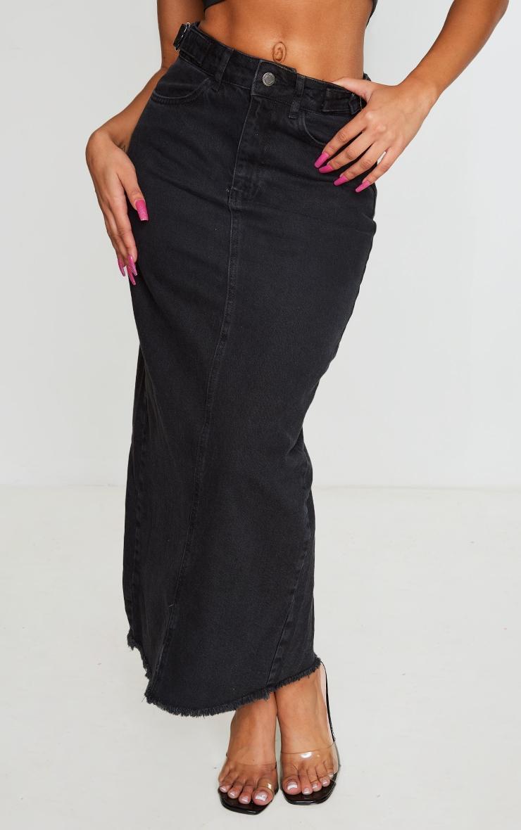 Washed Black Side Adjuster Denim Midi Skirt Product Image