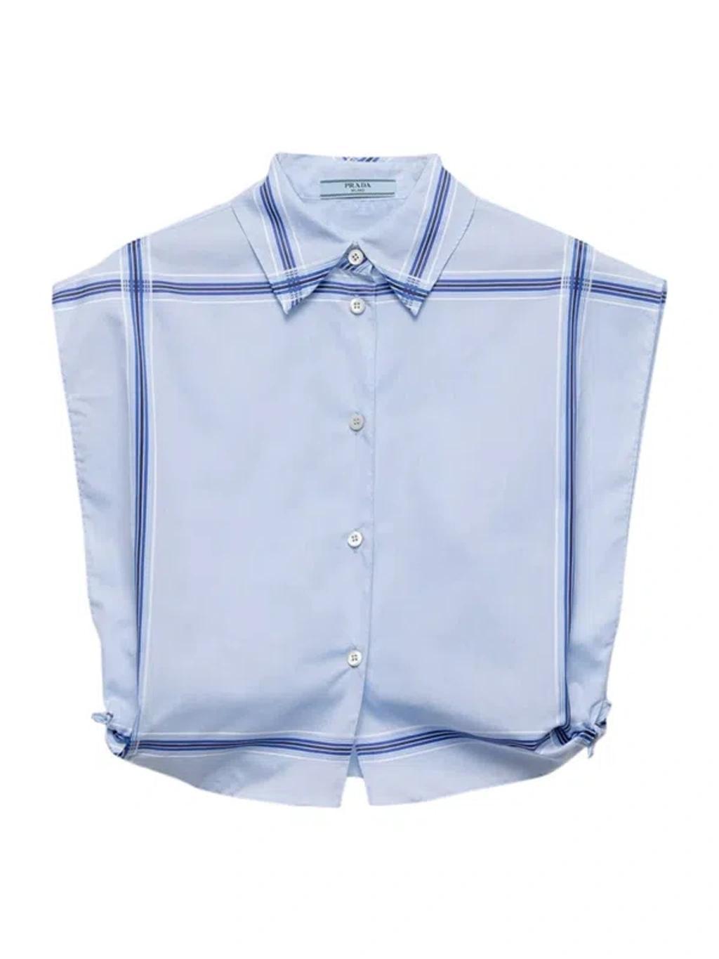 Checked Cropped Cotton Shirt In Blue product image