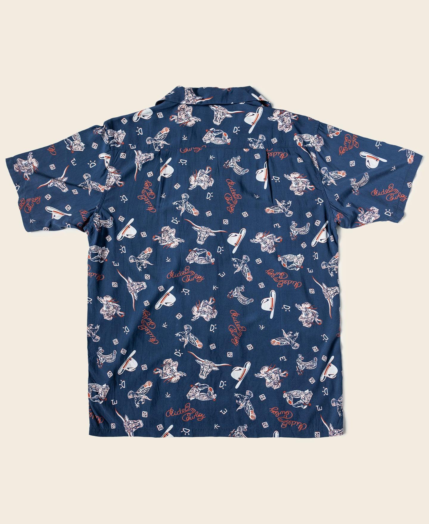 Cowboy Symbols Pattern Cuban Collar Shirt - Navy Product Image