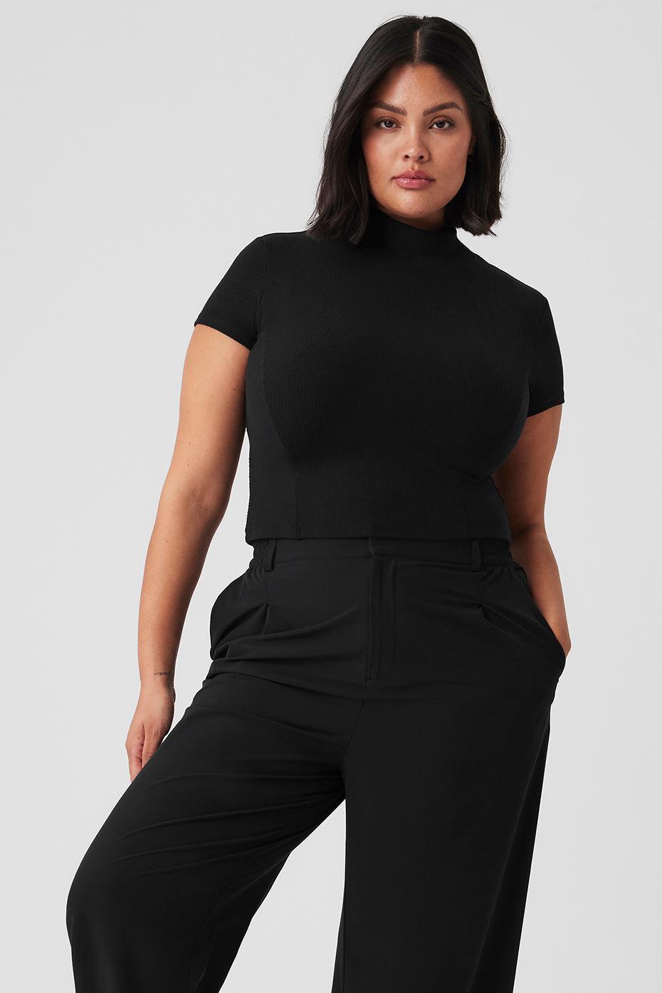 Wellness Rib Mock Neck Polished Short Sleeve - Black Female Product Image