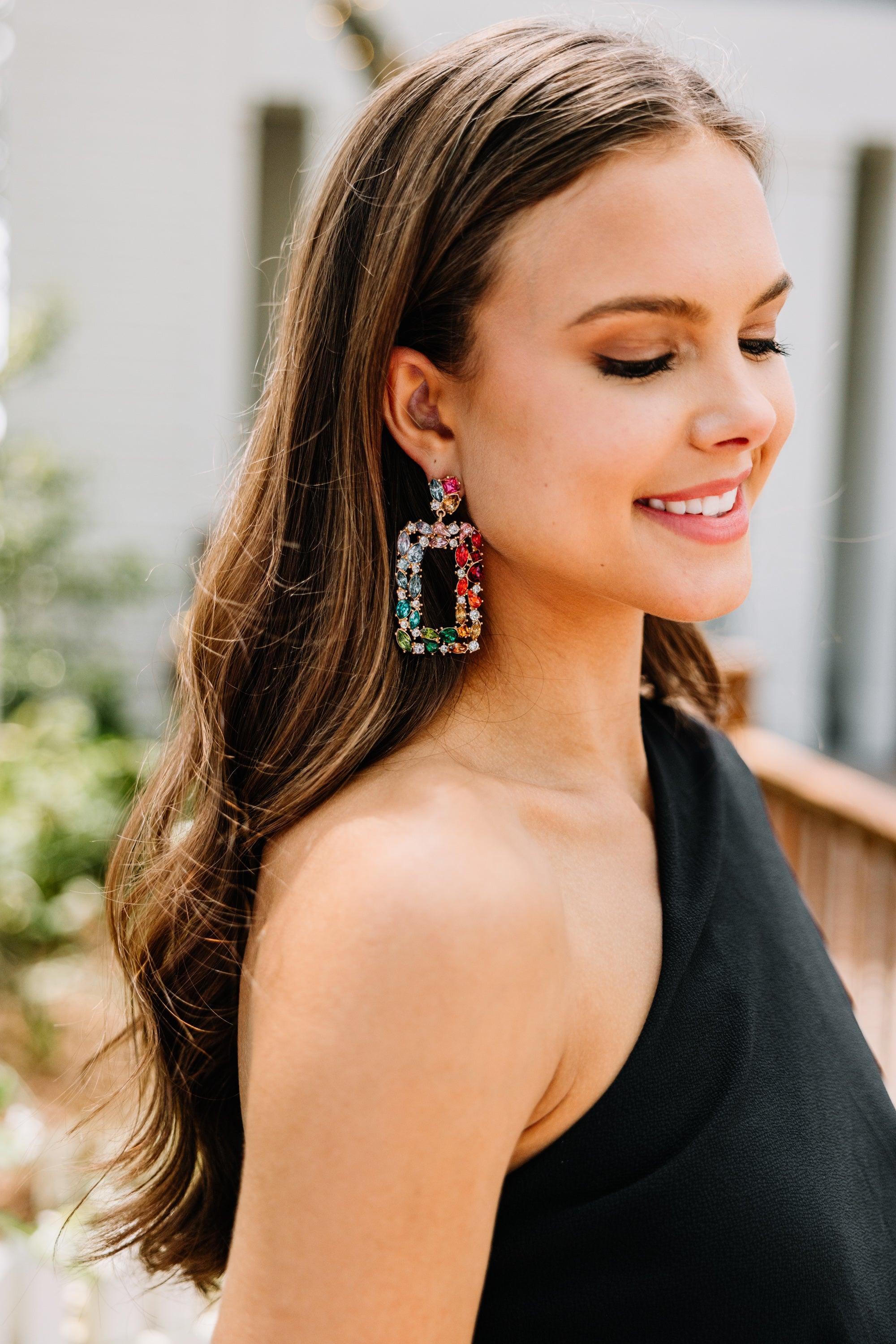 All Is Possible Multicolored Rhinestone Earrings Female Product Image