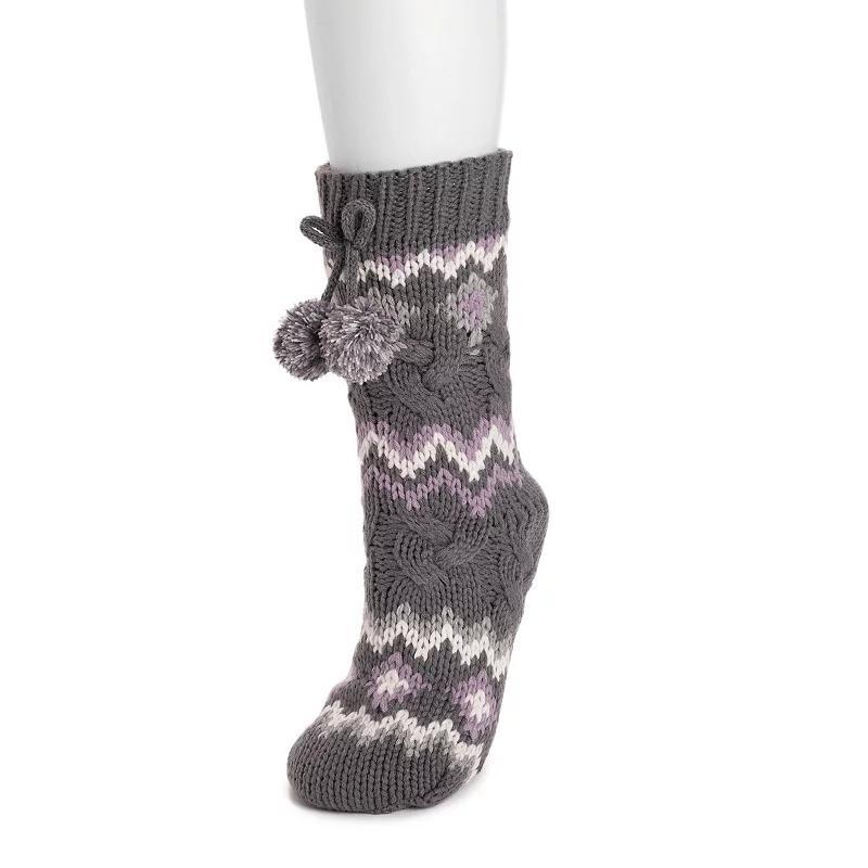 Womens MUK LUKS Cable Knit Cabin Socks Dark Gray Grey Product Image