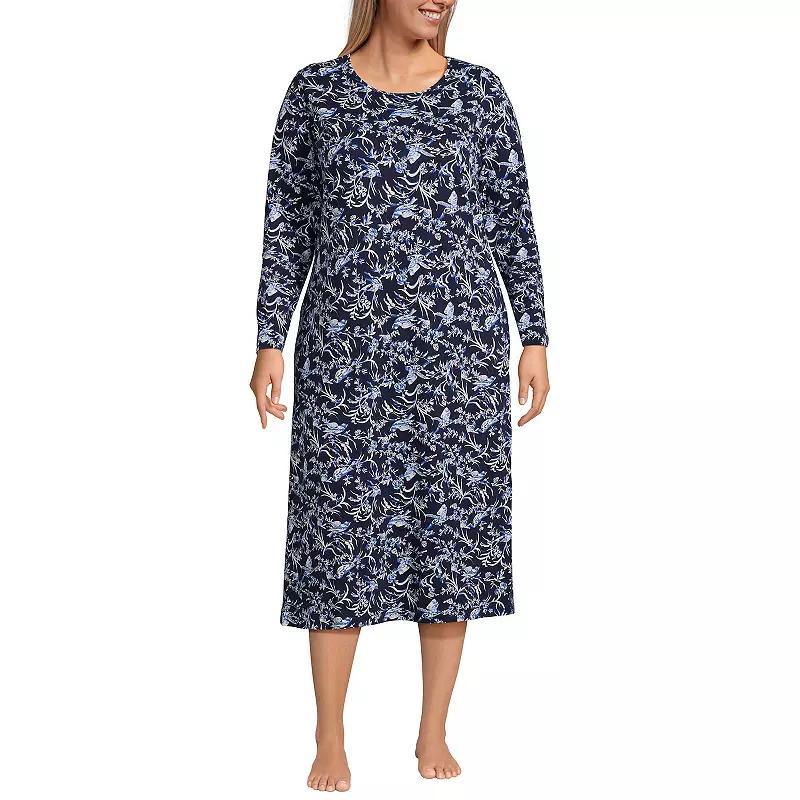 Lands End Womens Tall Cotton Long Sleeve Midcalf Nightgown Product Image