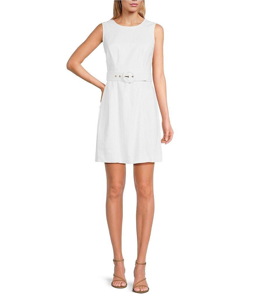 Trina Turk Darlene Round Neck Sleeveless Belted Sheath Dress Product Image