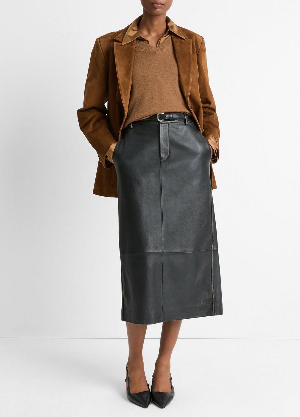 Leather Mid-Rise Pencil Skirt Product Image