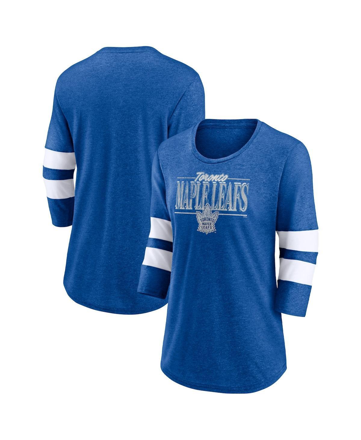 Womens Fanatics Branded Heathered Royal/White Toronto Maple Leafs Full Shield 3/4-Sleeve Tri-Blend Raglan Scoop Neck T-Shirt Product Image