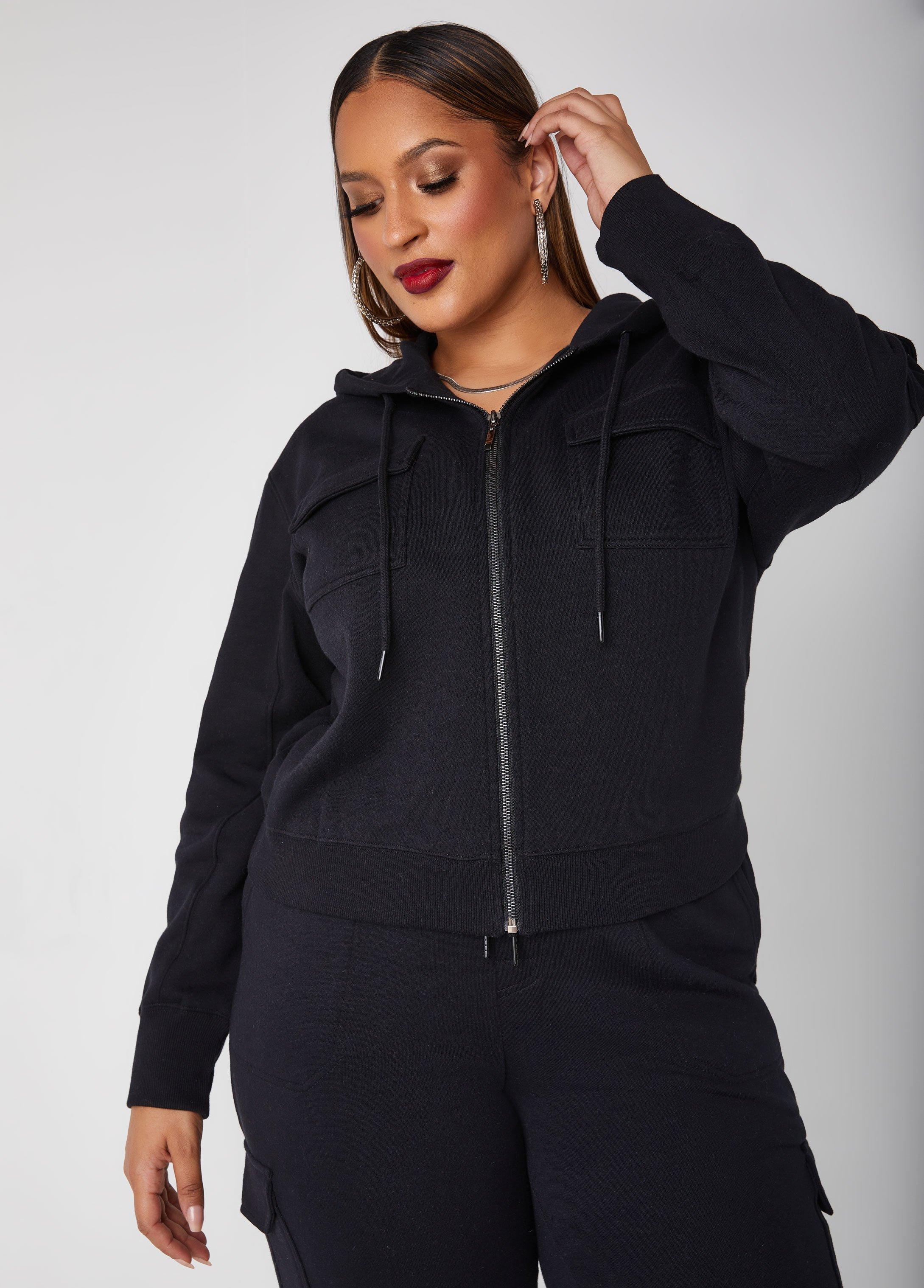 Plus Size Cargo Pocket Hoodie Ashley Stewart Product Image