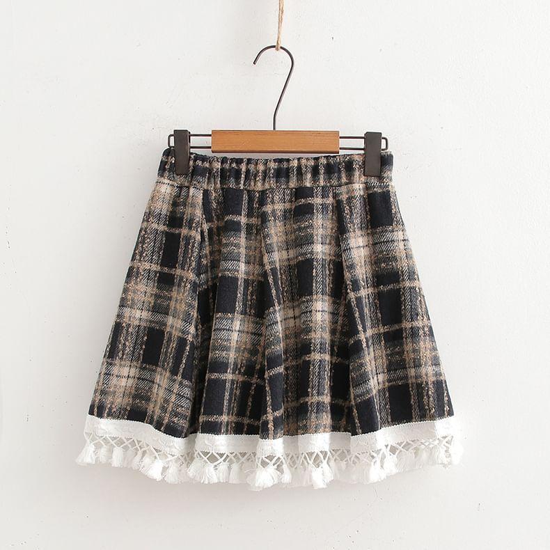 High Waist Plaid Mini A-Line Skirt Product Image