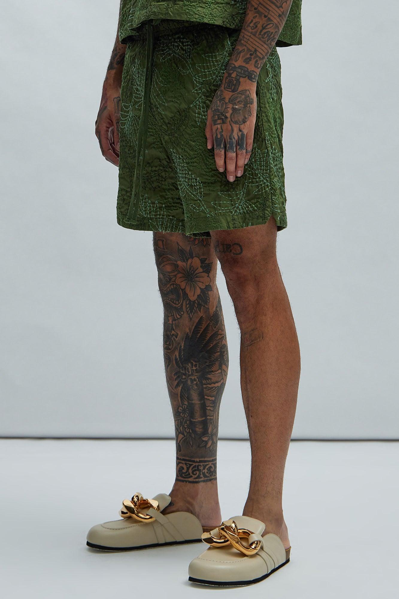 Come Thru Embroidery Shorts - Green/combo Product Image