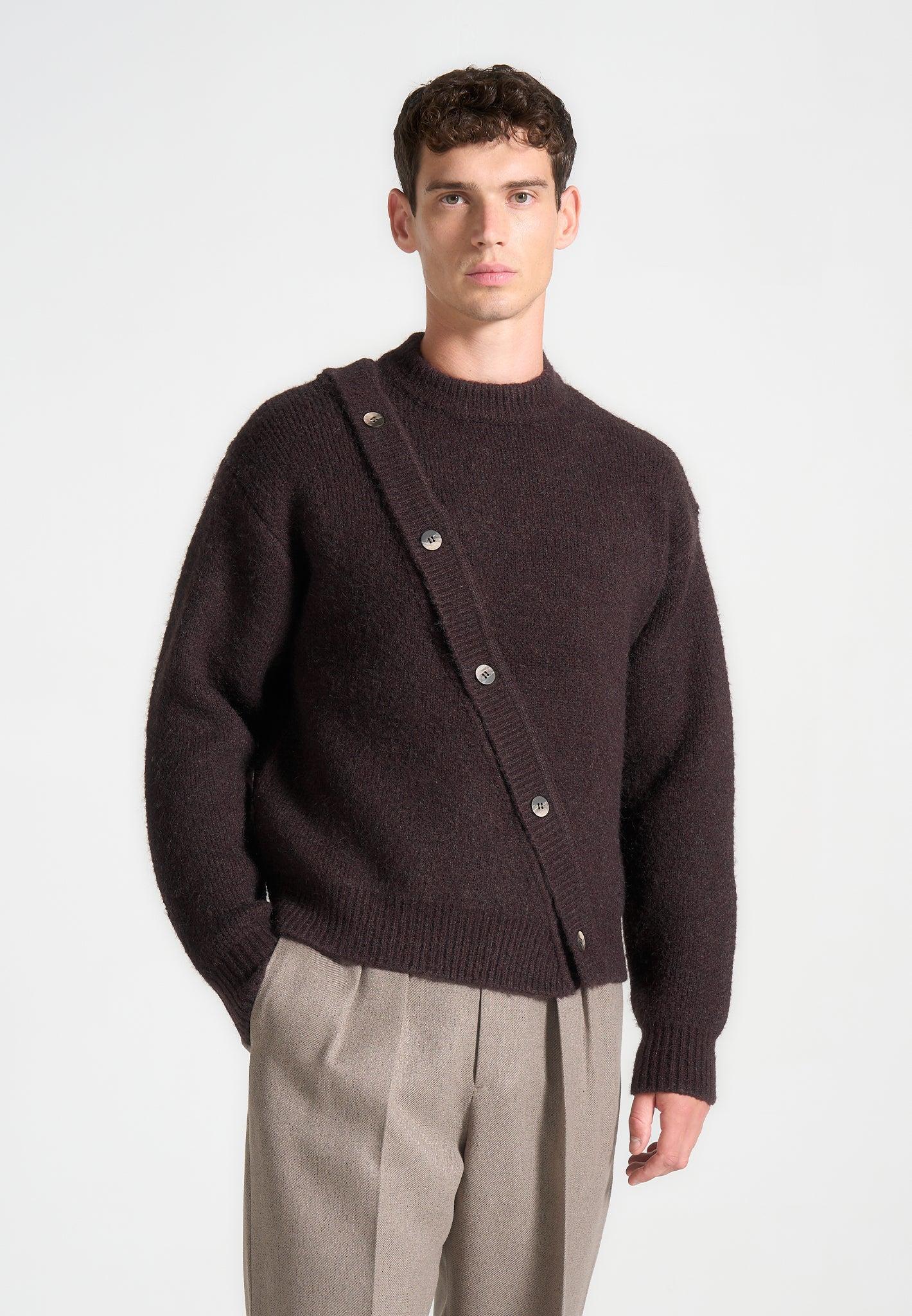 Asymmetric Brushed Wool Knit Jumper - Brown Male Product Image