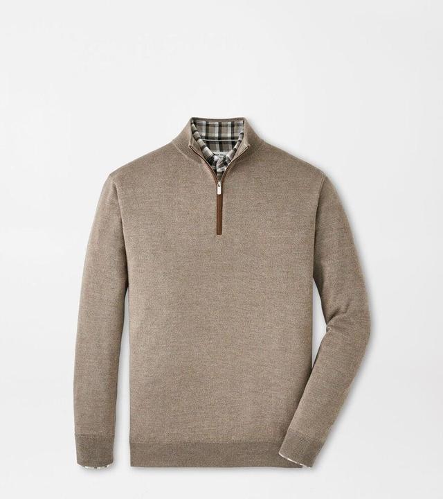 Peter Millar Mens Autumn Crest Suede Trim Quarter-Zip | Color: Irish Cream | Size: M Product Image