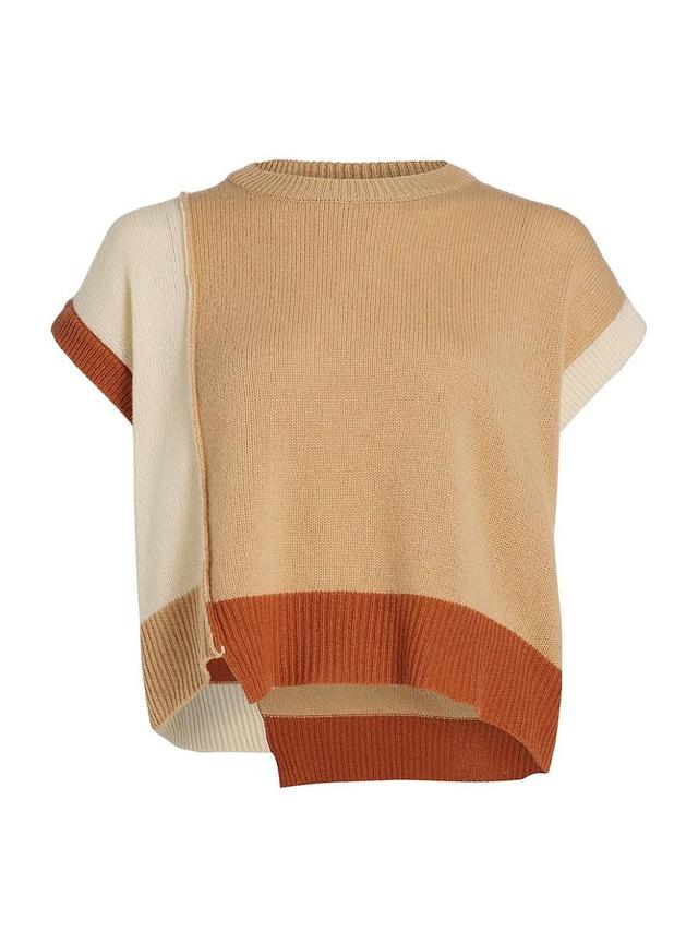 Womens Asymmetric Colorblocked Cashmere Crop Sweater Product Image