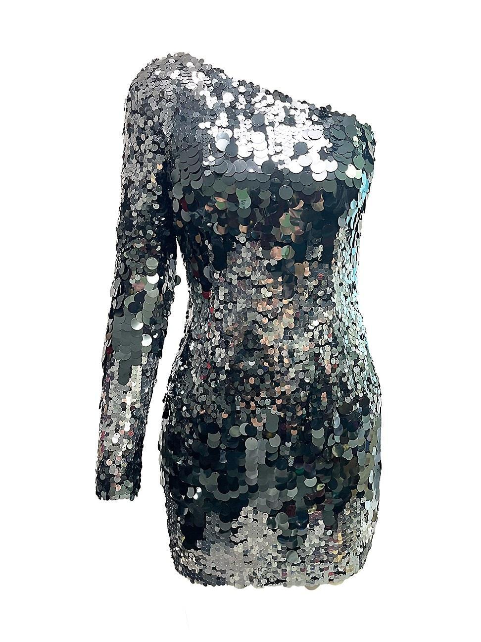 Dress the Population Serena Sequin One-Shoulder Single Long Sleeve Cocktail Minidress Product Image