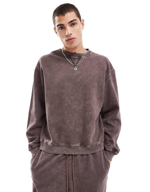 ASOS DESIGN boxy oversized sweatshirt in washed dark brown Product Image