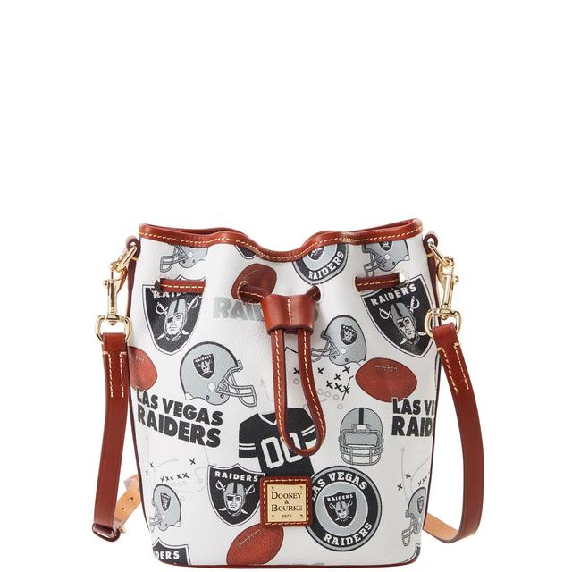 Dooney & Bourke Womens NFL Raiders Small Drawstring Coated Cotton Crossbody Bag in White Multi Product Image