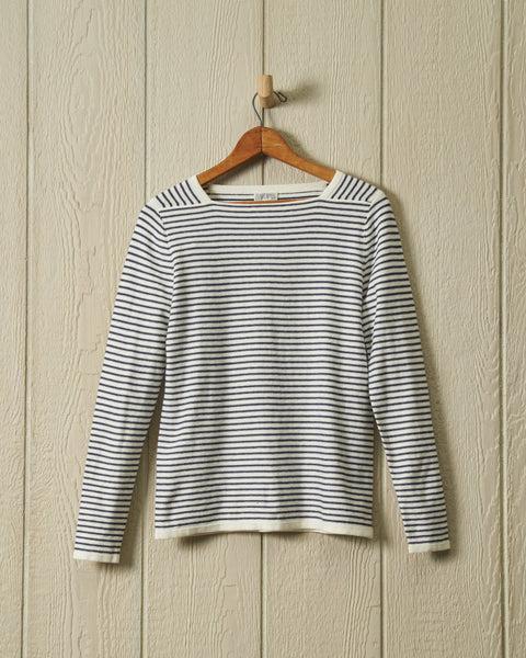 Riviera Sweater Knit Top in Cream/Navy Product Image