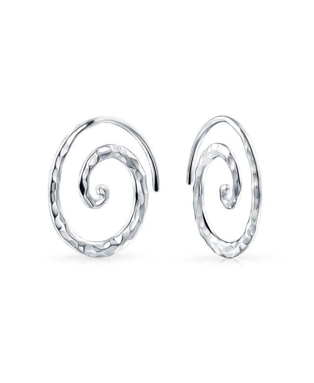 Bling Jewelry Boho Geometric Tribal Swirl Hammered Wire Spiral Hoop Threader Earrings For Women For Teen .925 Sterling Silver Product Image